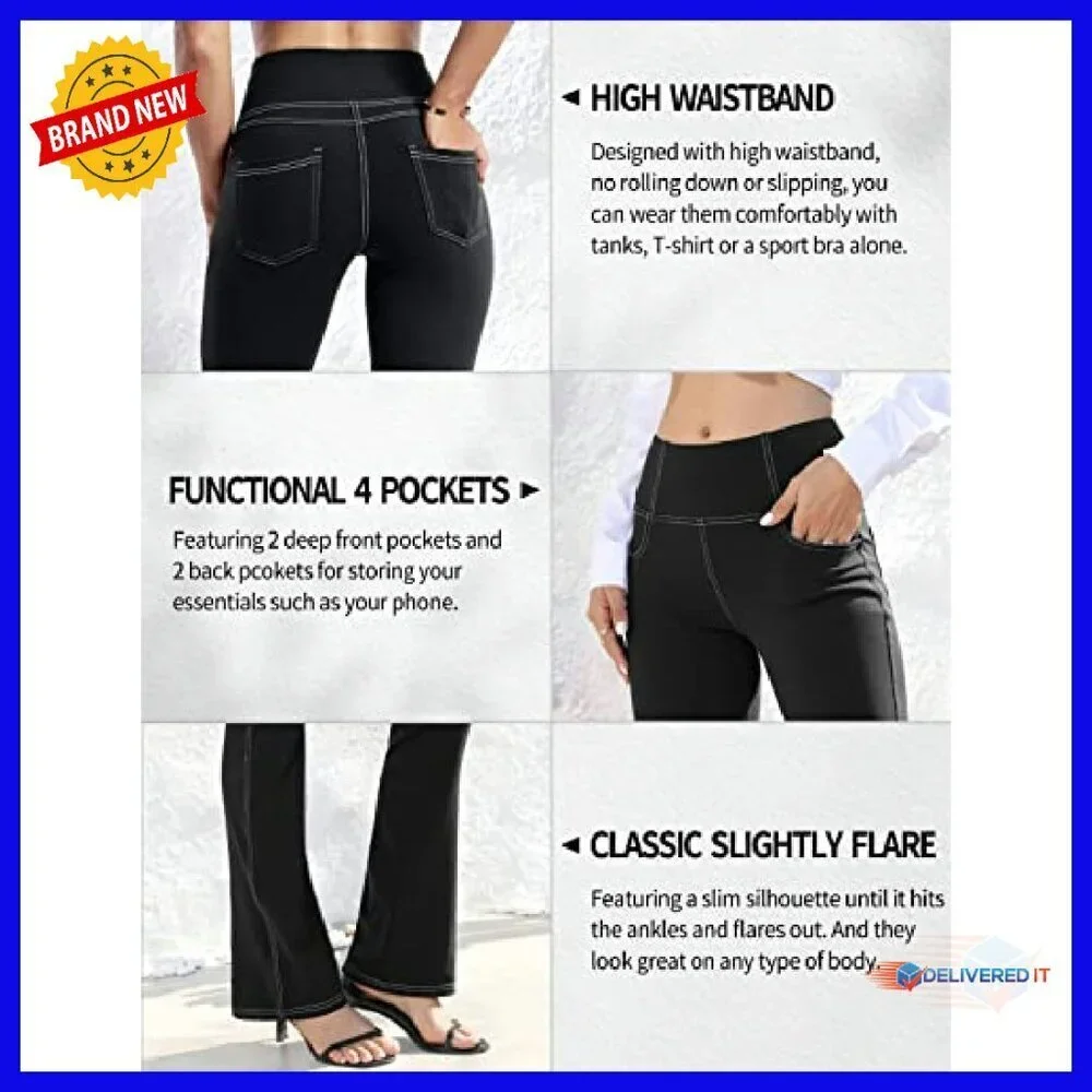 High Waist Tummy Control Bootcut Leggings with 4 Pockets